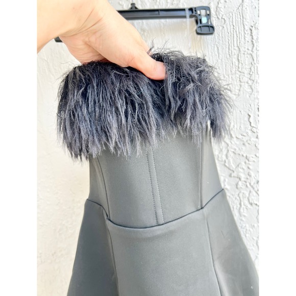 Showpo. Strapless Faux Feather Trim Rhaiza Mini Dress Black Women's Size US 2 - Picture 4 of 7